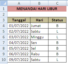 Cara menandai hari libur dalam Excel